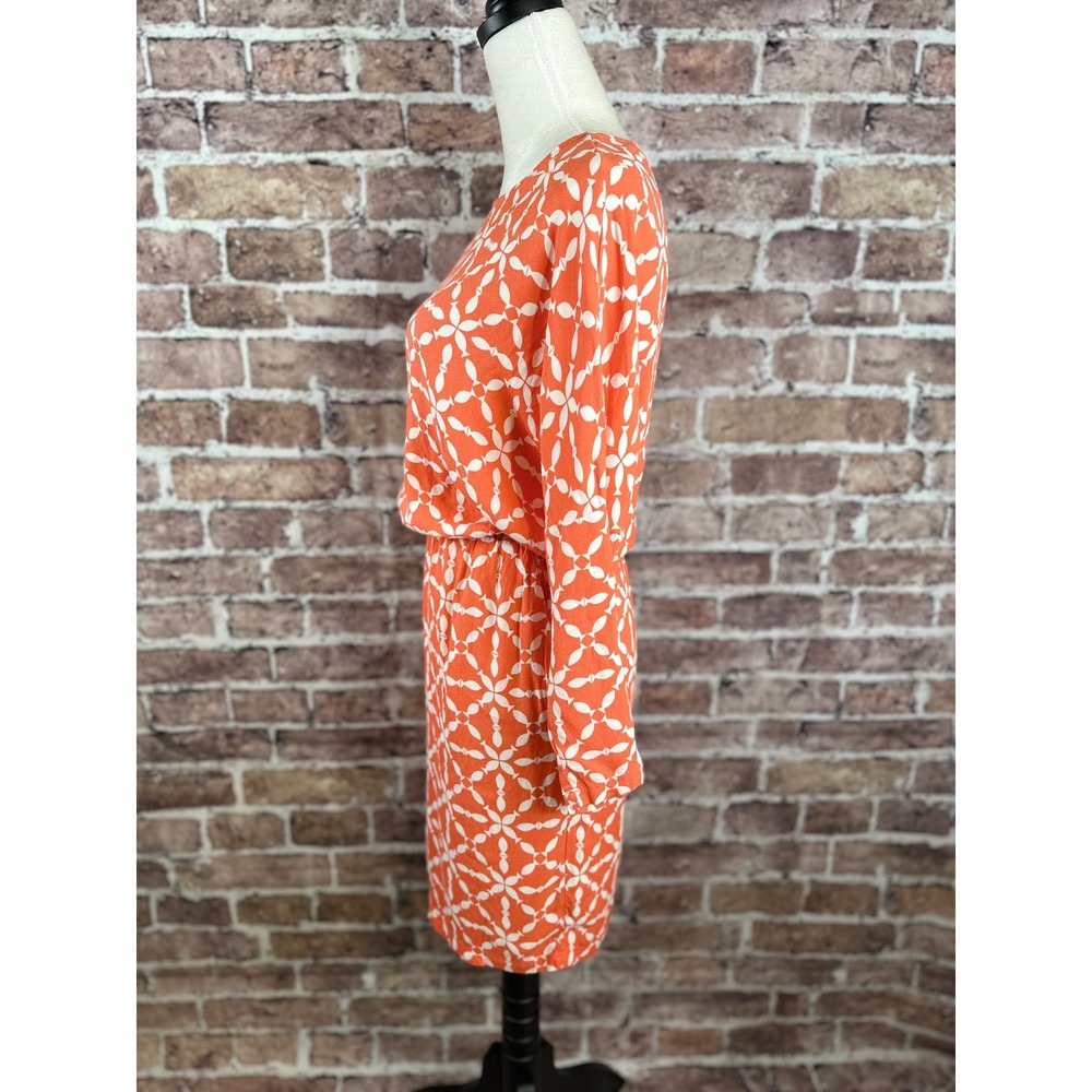 Boden Orange White Geometric Print Long Sleeve Blouson Dress US 4 WH902 - Picture 5 of 16